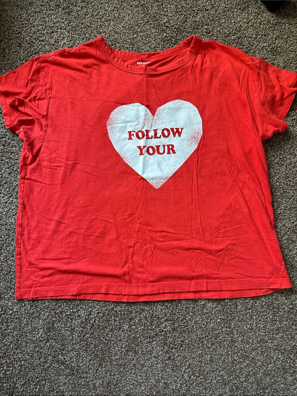 Old Navy Red Follow Your Heart Tshirt, Size XL